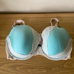 Victoria's Secret Dream Angels Lined Demi-Buste Double Bra 34DDD Blue Lace